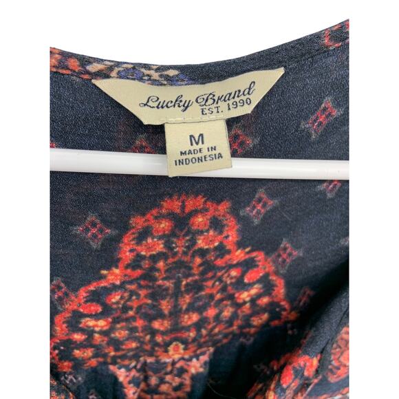 Lucky Brand Multicolor V-Neck Peasant Blouse Boho Sleeve Size M - Picture 3 of 7